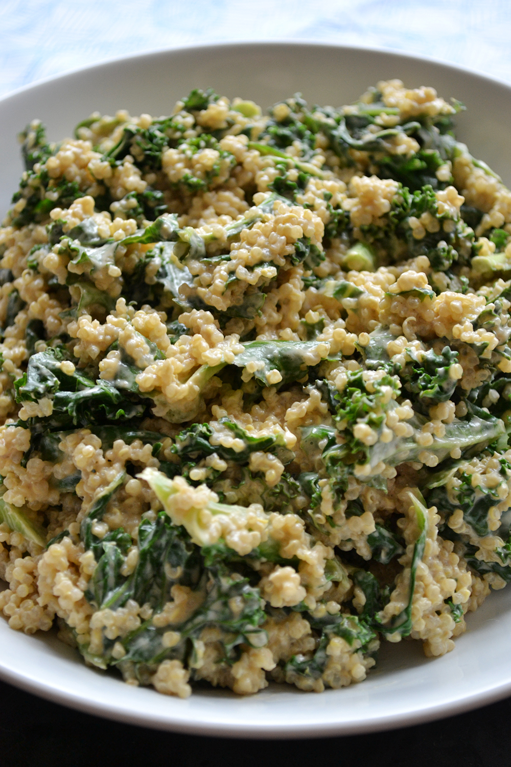 Cashew Cheese Sauce; kale and quinoa bowl